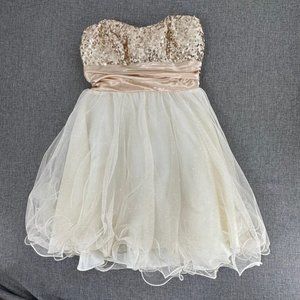 Speechless Sequin Mini Dress Formal‎ Party Cream & Gold Glitter 7 (Juniors)
